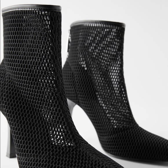 Zara Mesh Heeled Ankle Boots Black Color ALL SIZES - Picture 4 of 7